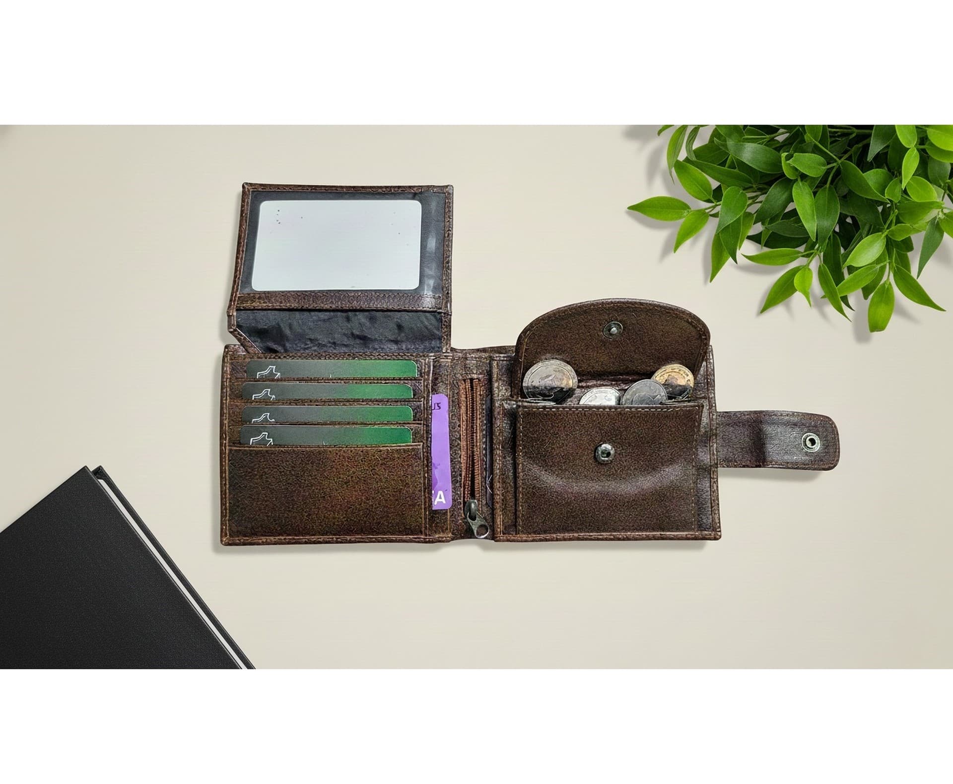 Genuine Leather Bifold Wallet - Zip thumbnail 5