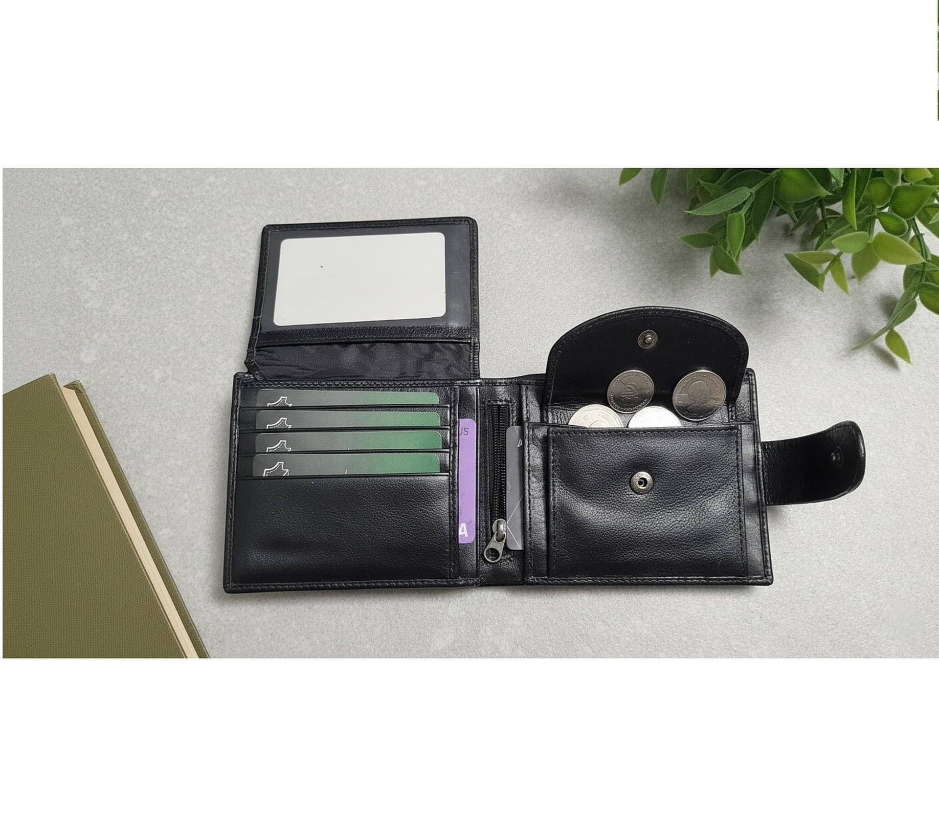 Genuine Leather Bifold Wallet - Zip thumbnail 2