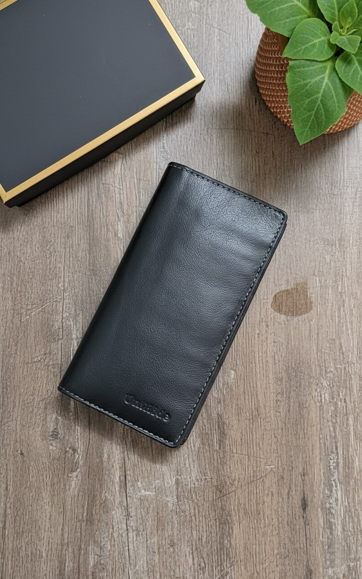 Genuine Leather Long Wallet - Vertical